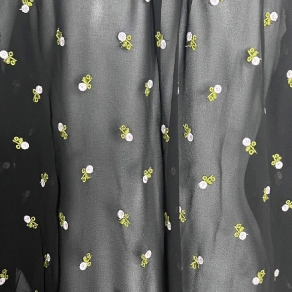 Cabi Shirt Womens Small Black White Alegria Embroidered Floral Sheer Peasant - Picture 5 of 8